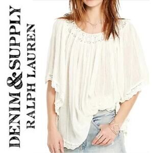 RALPH LAUREN DENIM & SUPPLY Lace Ruffle Cream White Blouse Top - XS